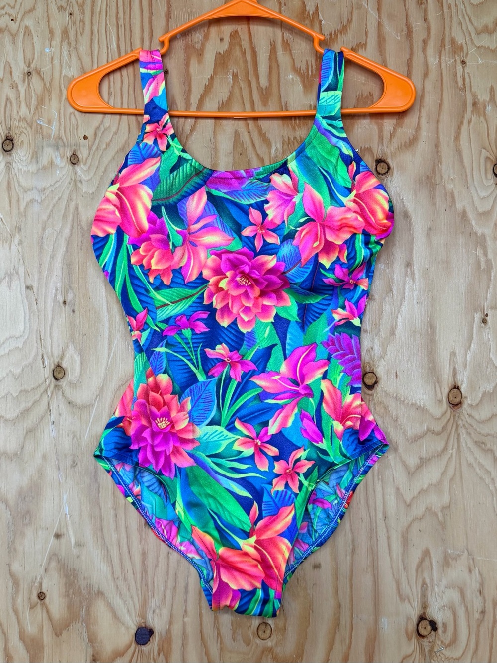 Lands End Vintage Floral One Piece Swimsuit Size 12 Shelf Bra 80s 90s